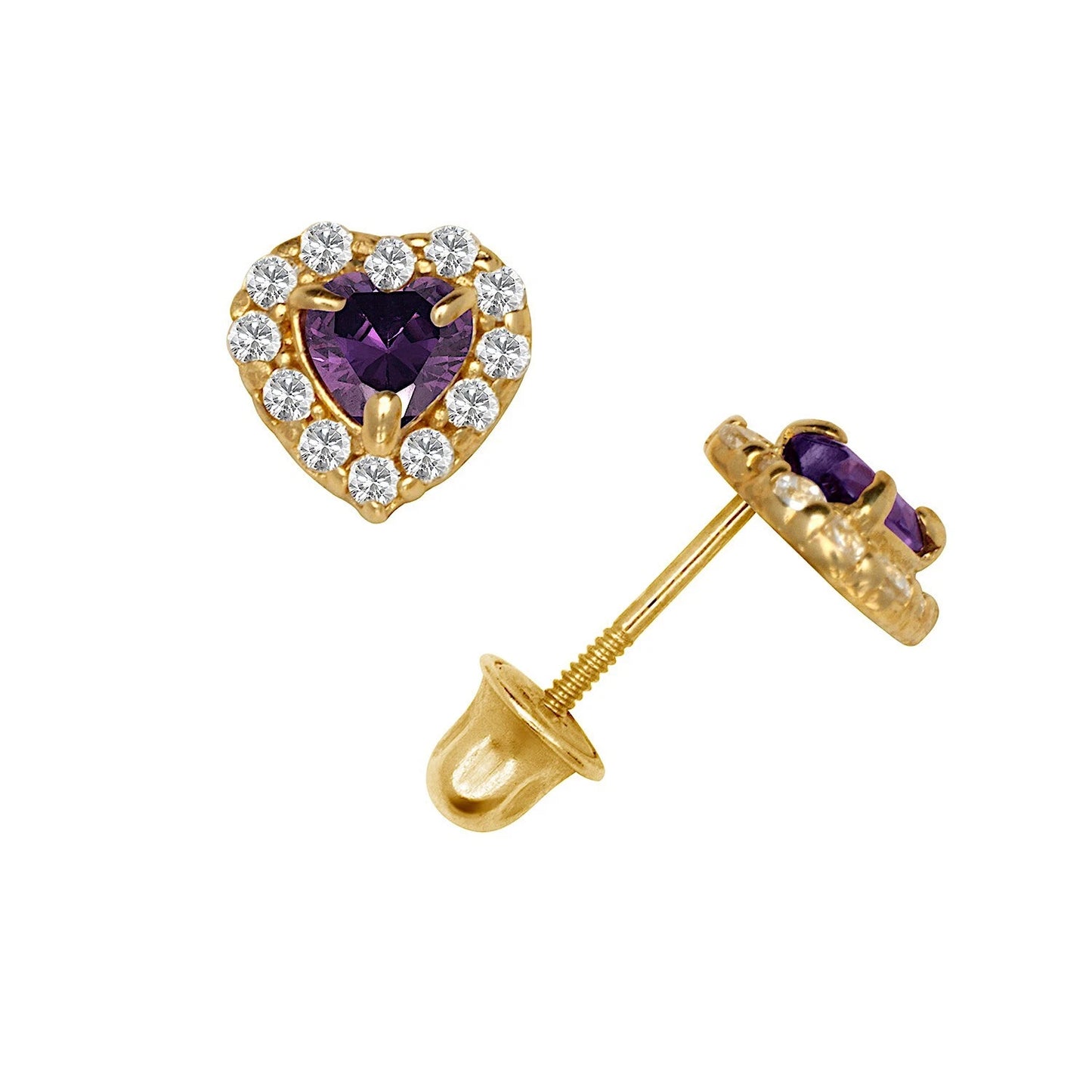 14K Yellow & White Gold Large Gorgeous CZ Heart Shaped Stud Earrings for Women