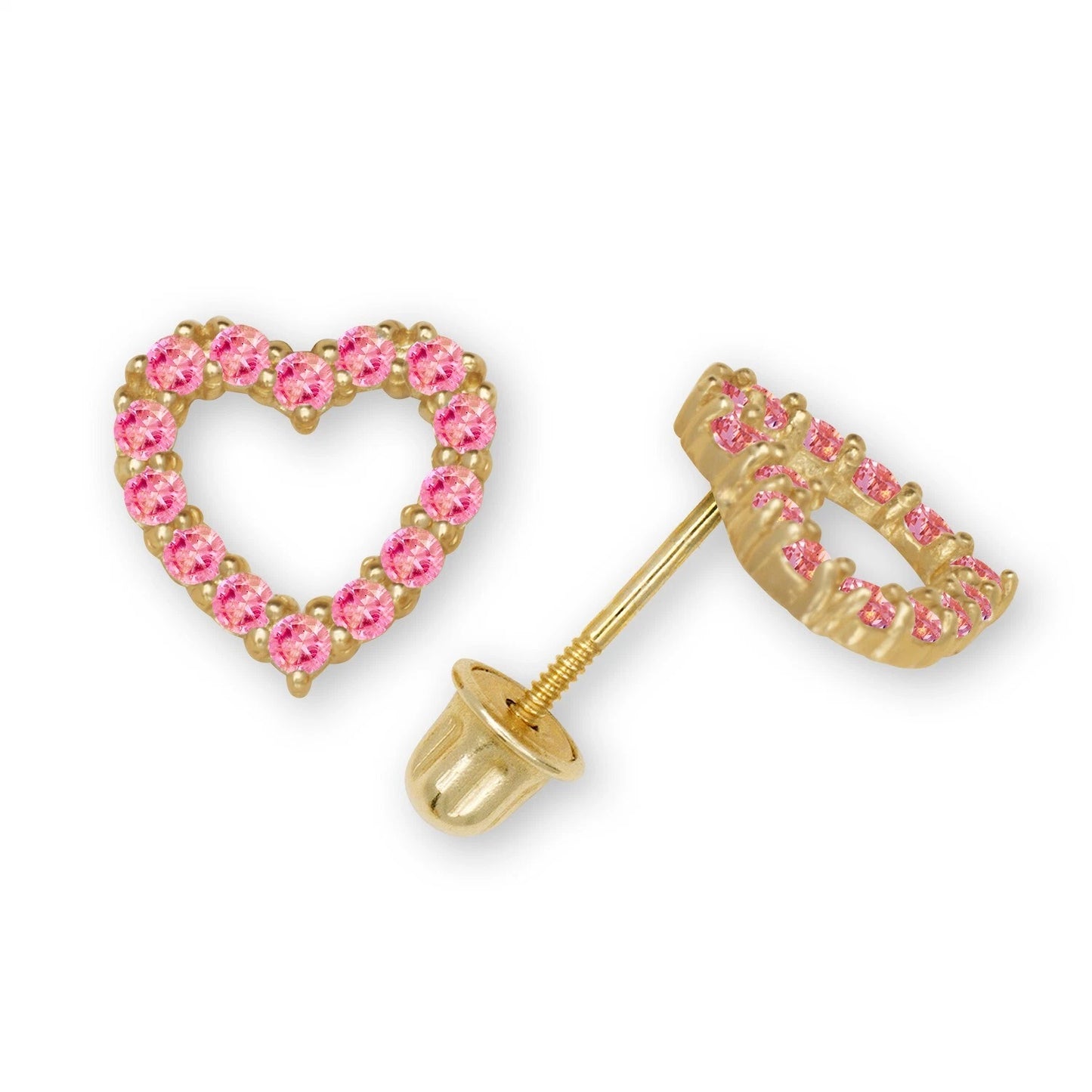 14K Yellow & White Gold Beautiful Large CZ Heart Shaped Stud Earrings for Women