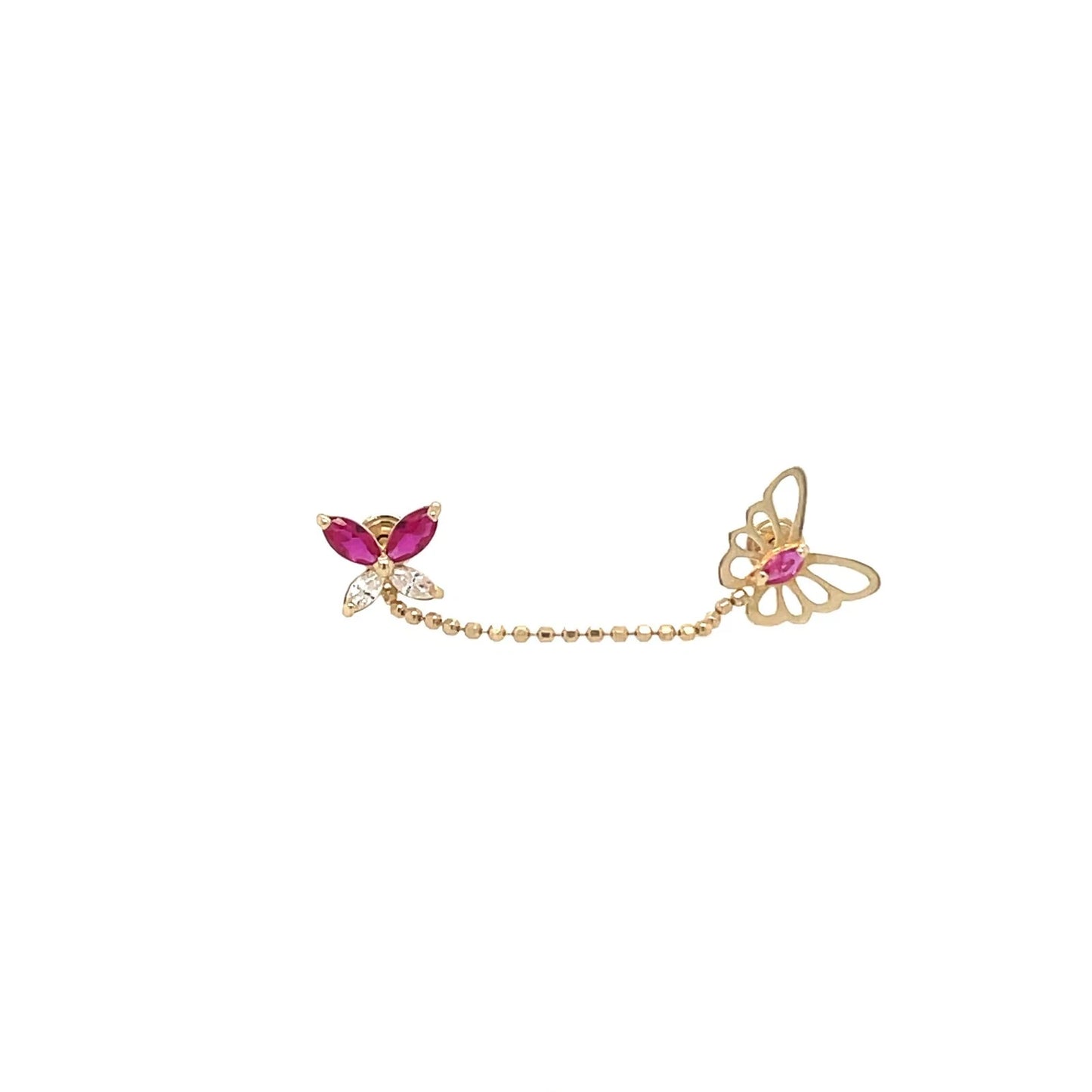 14k Yellow Gold CZ Butterfly Screwback Earrings