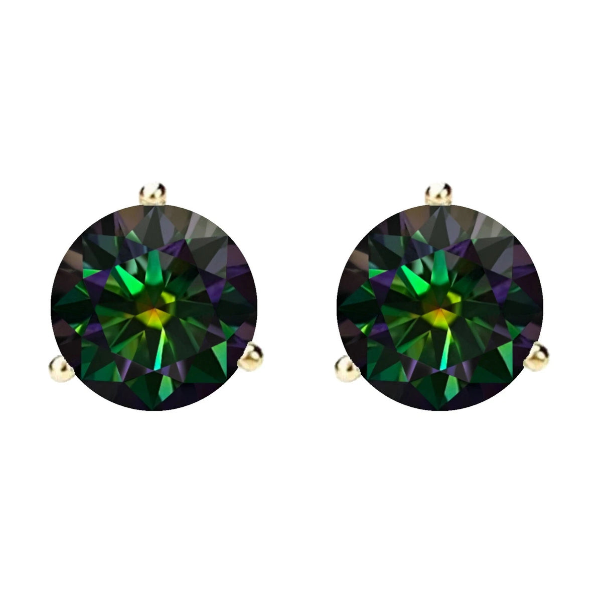 14KGold GRACertifiedD-VVS1 Rainbow Green Moissanite Push Back Stud Earrings