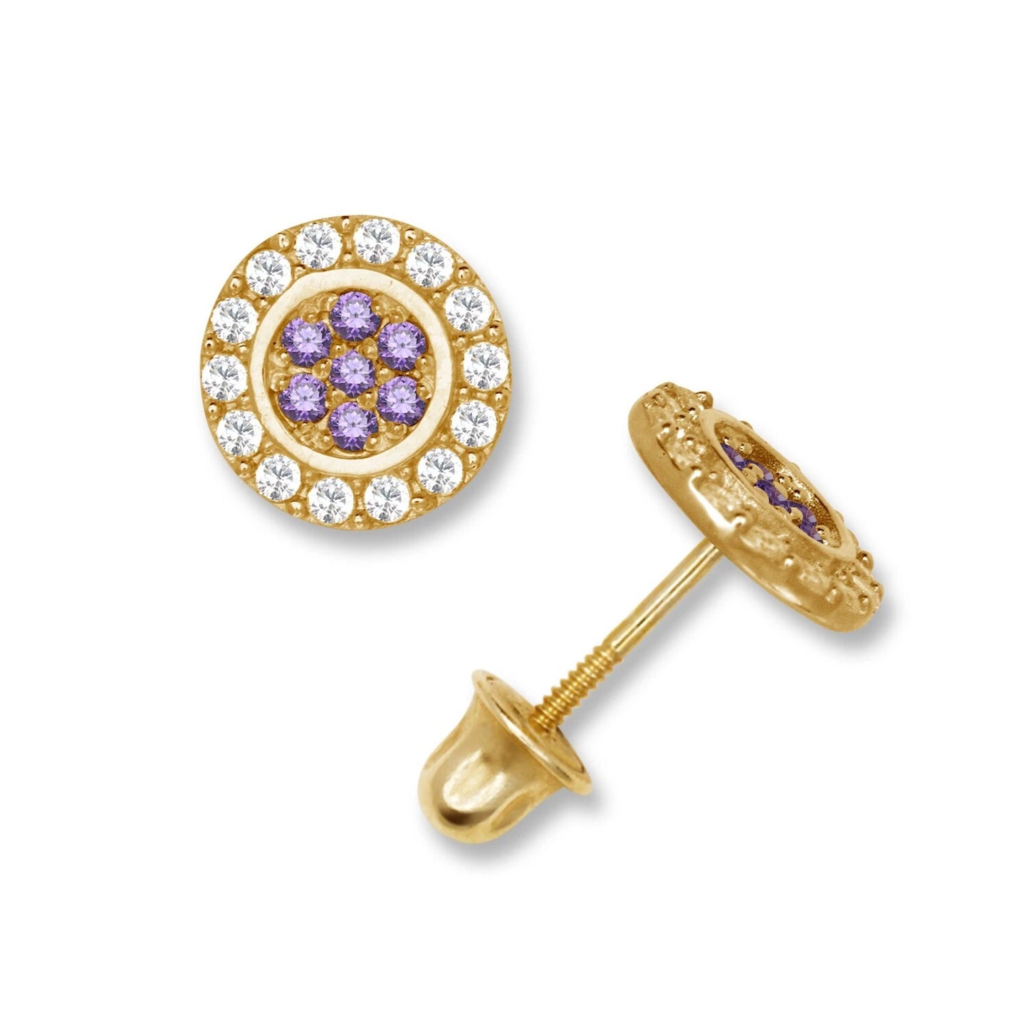 14K Yellow & White Gold Round Shaped Beutiful Screw Back Stud Earrings for Women