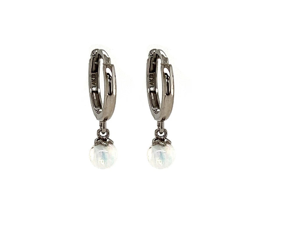 14k Yellow / White Gold Opal Huggie Dangle Earrings