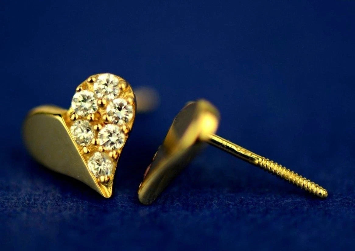 14K Yellow & White Gold Beautiful Heart Shape CZ Stud Earrings for Women