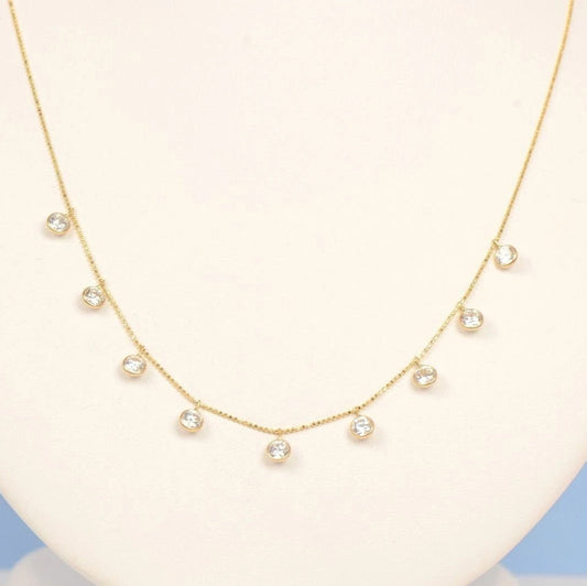 14k Yellow Gold Round clear Cubic Zirconia CZ by the yard 18" Cleopatra Necklace