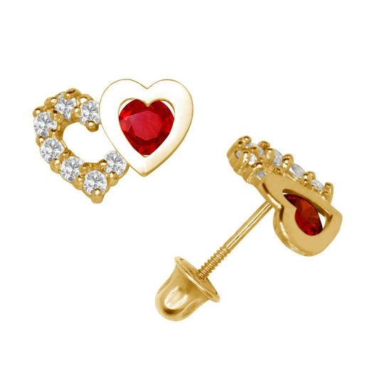 14K Yellow & White Gold Classic CZ Heart Shaped Stud Earrings for Women