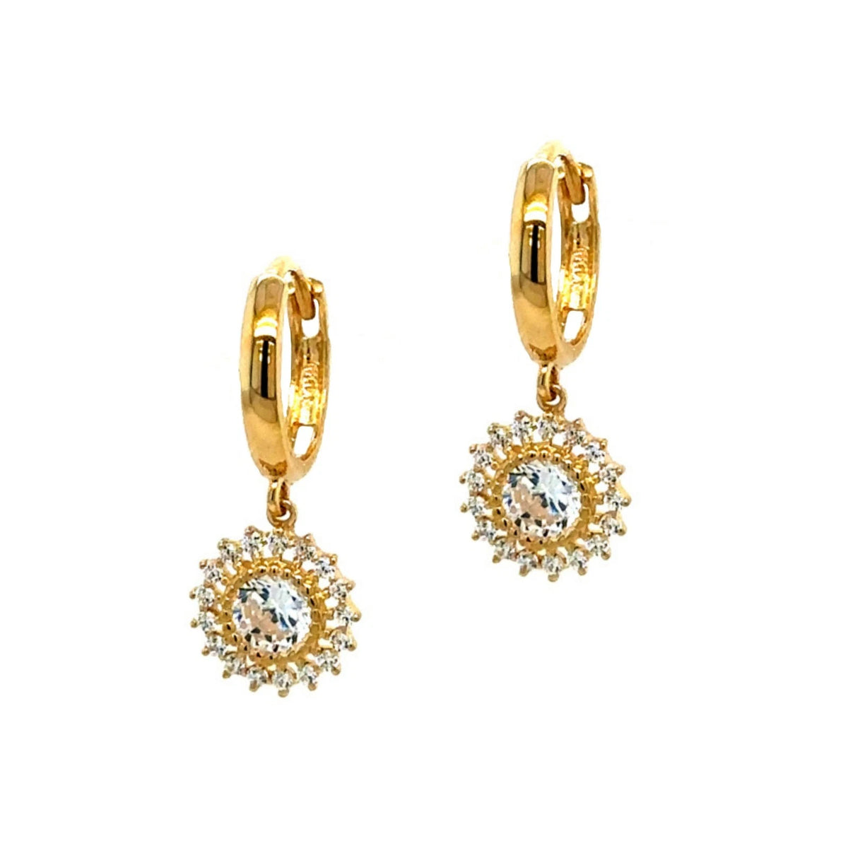 14K Yellow Gold Dangle Huggie Hoop Earring, Classic Design