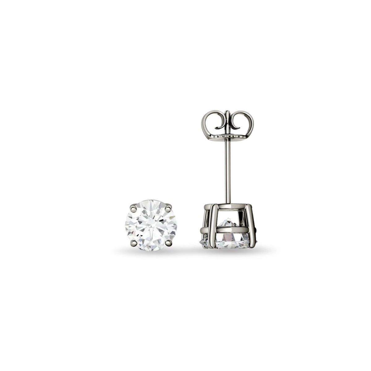 925 Silver Classic Round Shape Moissanite Pushback Stud Earrings for Women