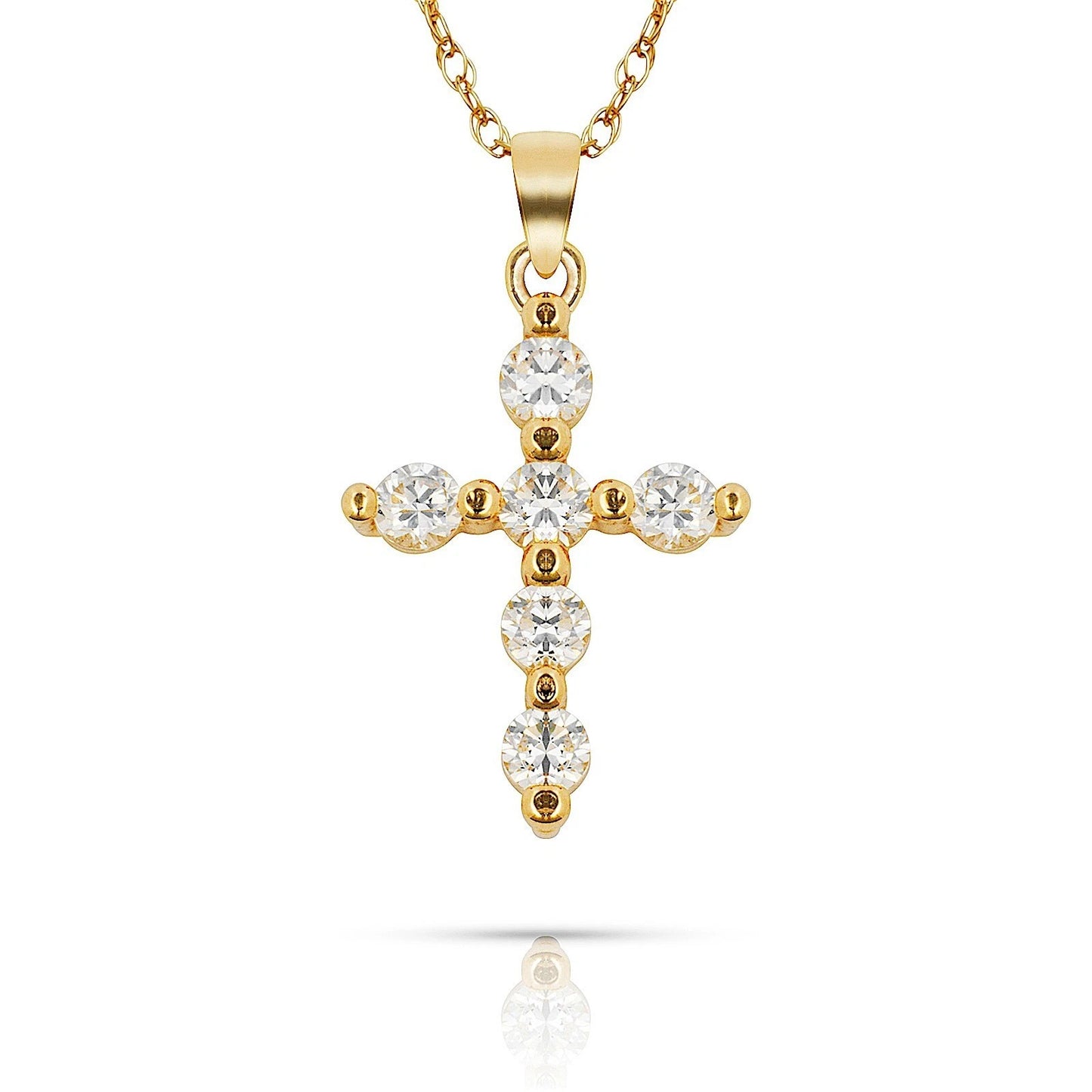 14k Gold CZ Cross Pendant For Women
