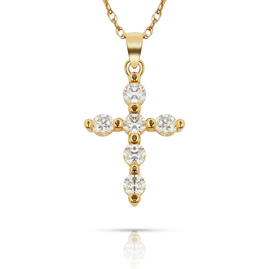 14k Gold CZ Cross Pendant For Women