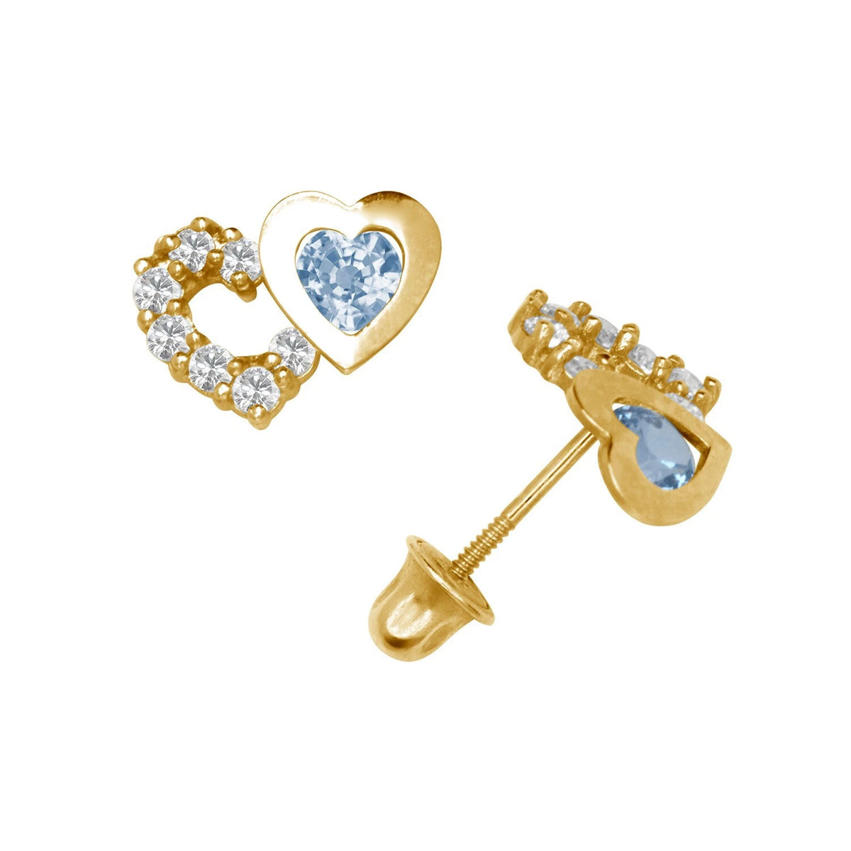 14K Yellow & White Gold Classic CZ Heart Shaped Stud Earrings for Women