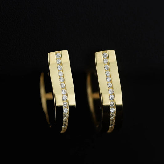 14k Yellow and White Gold One Row Channel Set Huggie Hoop Earrings