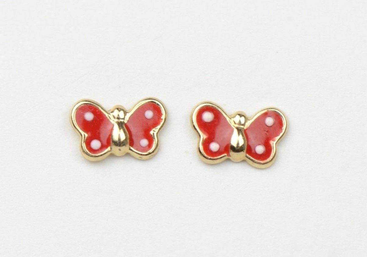 Gold 14k Yellow Enamel Butterfly Baby Earrings with Screw Back