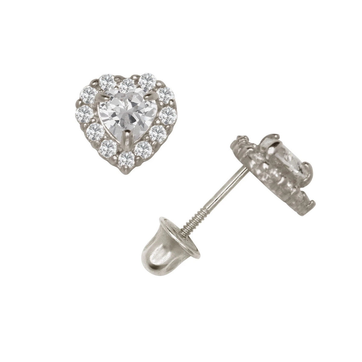 14K Yellow & White Gold Large Gorgeous CZ Heart Shaped Stud Earrings for Women