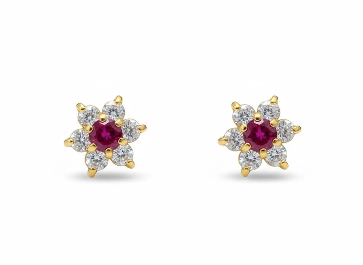 14k Yellow Gold Beautiful Flower Shaped Earrings for Women