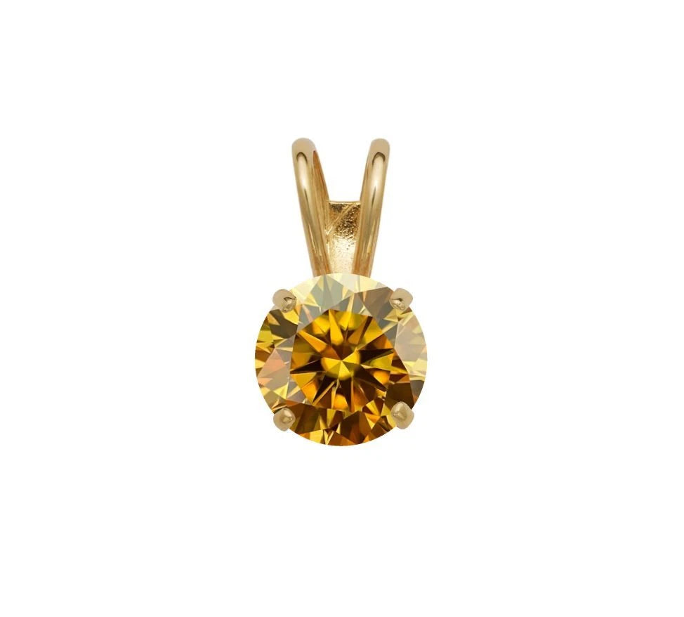 14K Gold GRA Certified D-VVS1 Round Champagne Moissanite Pendant