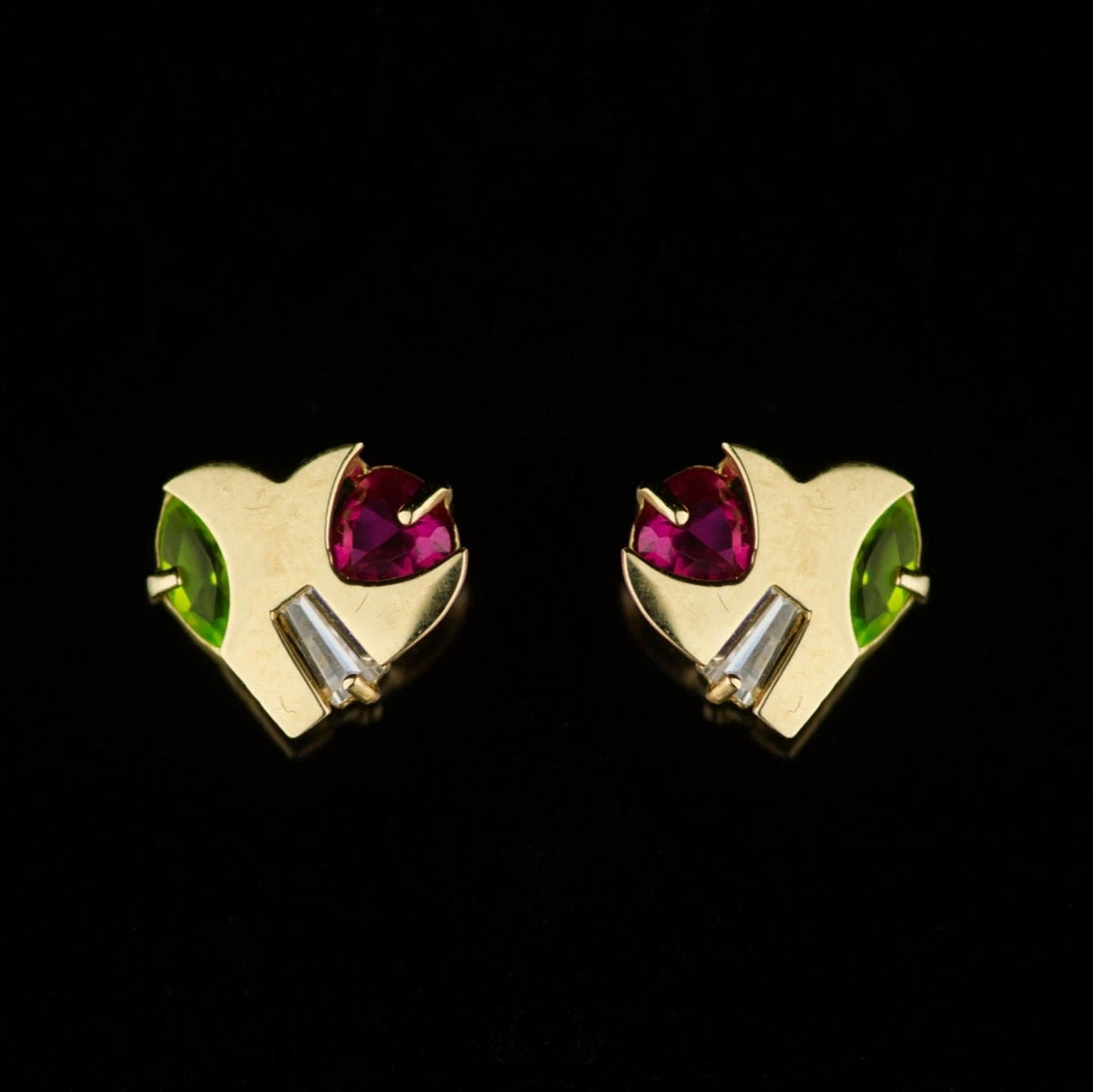 14K Yellow Gold Heart Shape Stud Earrings