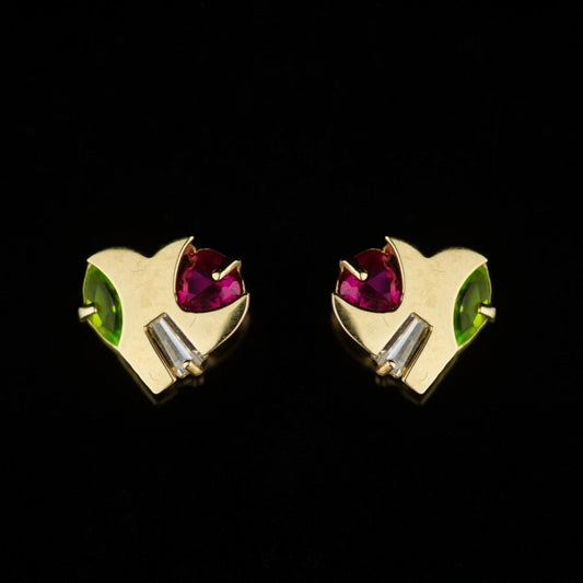 14K Yellow Gold Heart Shape Stud Earrings
