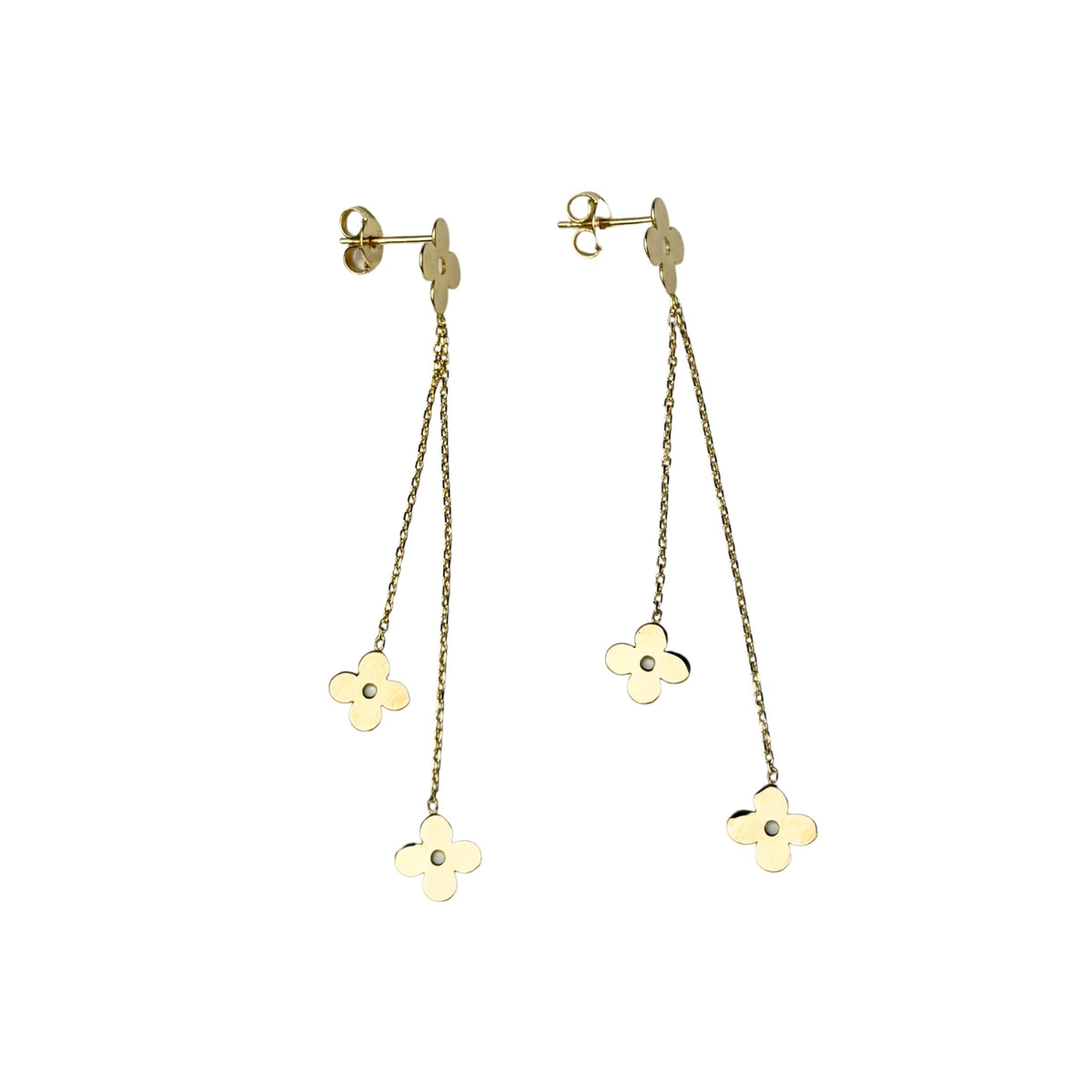 14k Yellow & White Gold Classic Clover Push Back Earrings for Women