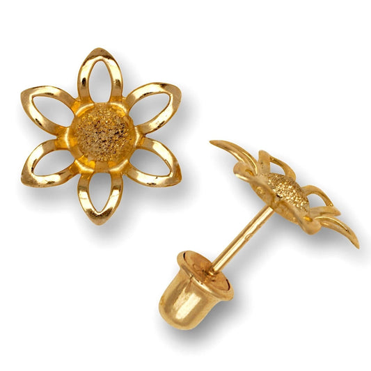 14K Yellow & White Gold Elegant Adorable Blooming Flower Shaped Studs Earrings