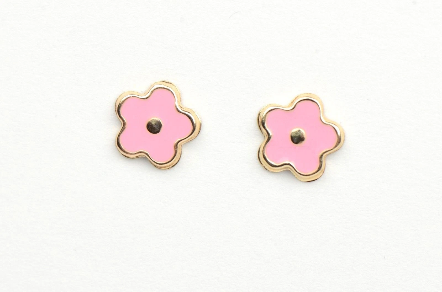 14k Yellow Gold Enamel Flower Baby earrings with Screw Back