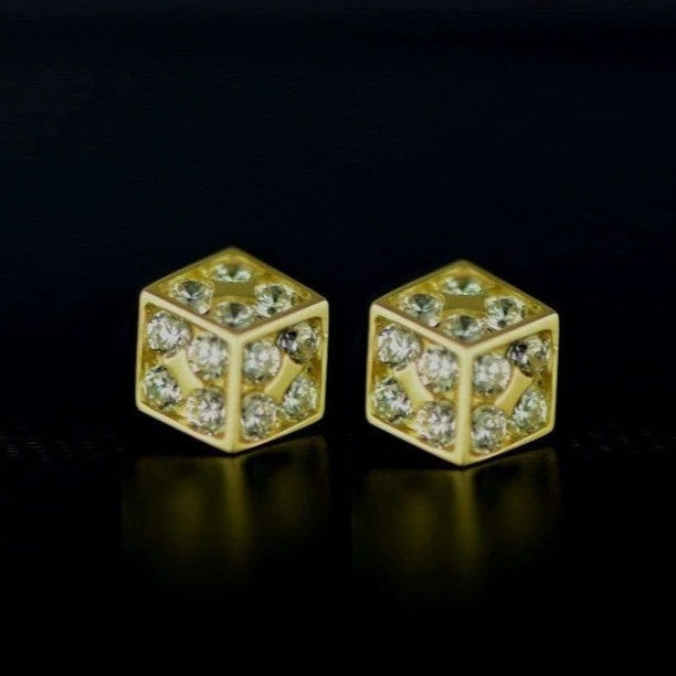 14K Yellow or White Gold Dice Stud Earrings Screw Back