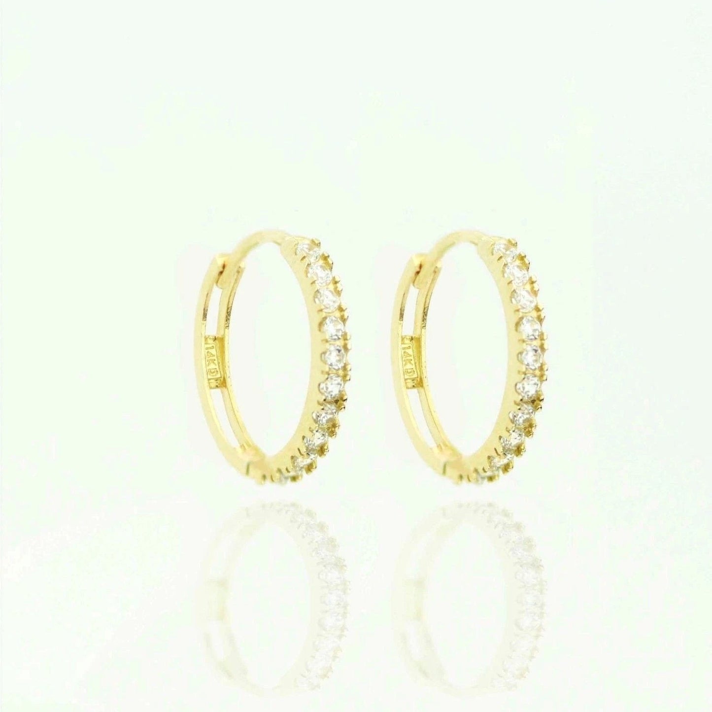 14k Yellow and White Gold CZ Huggie Hoop Earrings