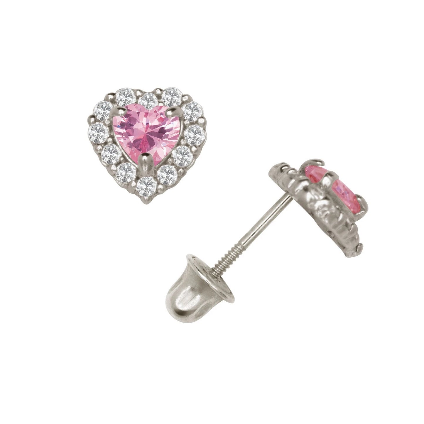 14K Yellow & White Gold Large Gorgeous CZ Heart Shaped Stud Earrings for Women
