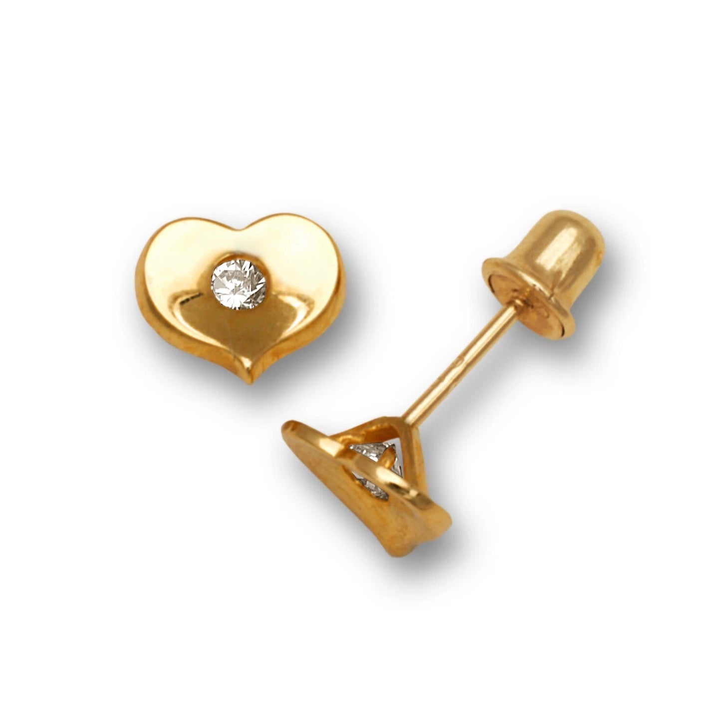 14K Yellow & White Gold CZ Heart Shaped Earrings for Girl & Women