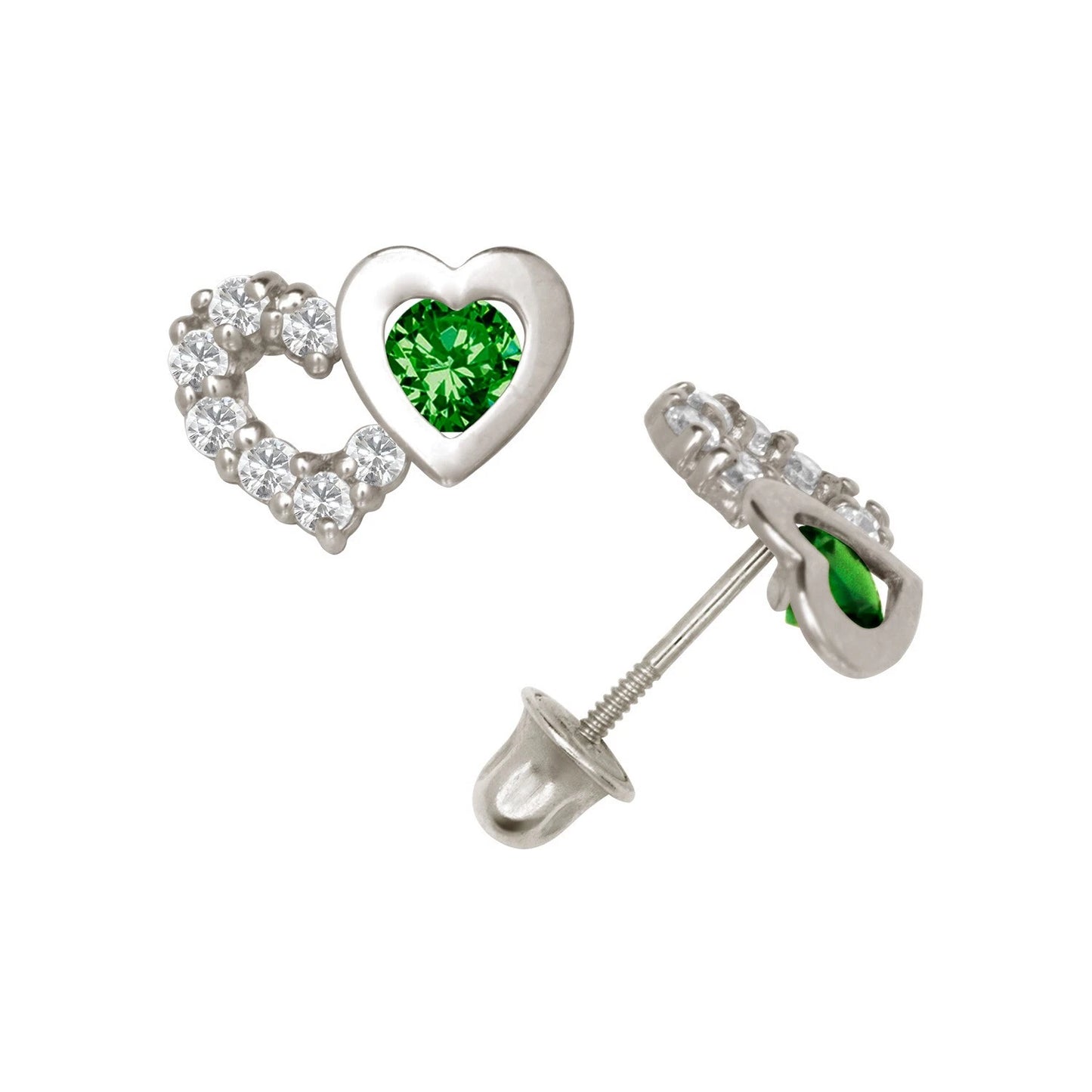 14K Yellow & White Gold Classic CZ Heart Shaped Stud Earrings for Women