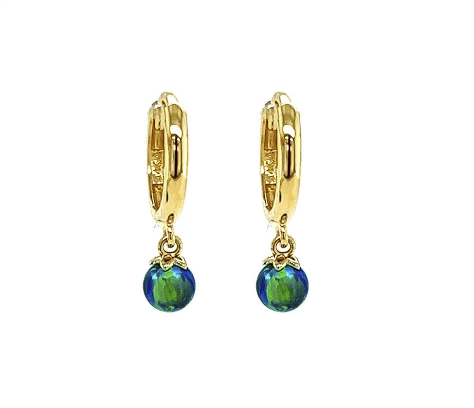 14k Yellow / White Gold Opal Huggie Dangle Earrings