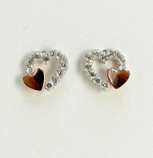14K White or Yellow Gold Double Heart Shape CZ Stud Earrings