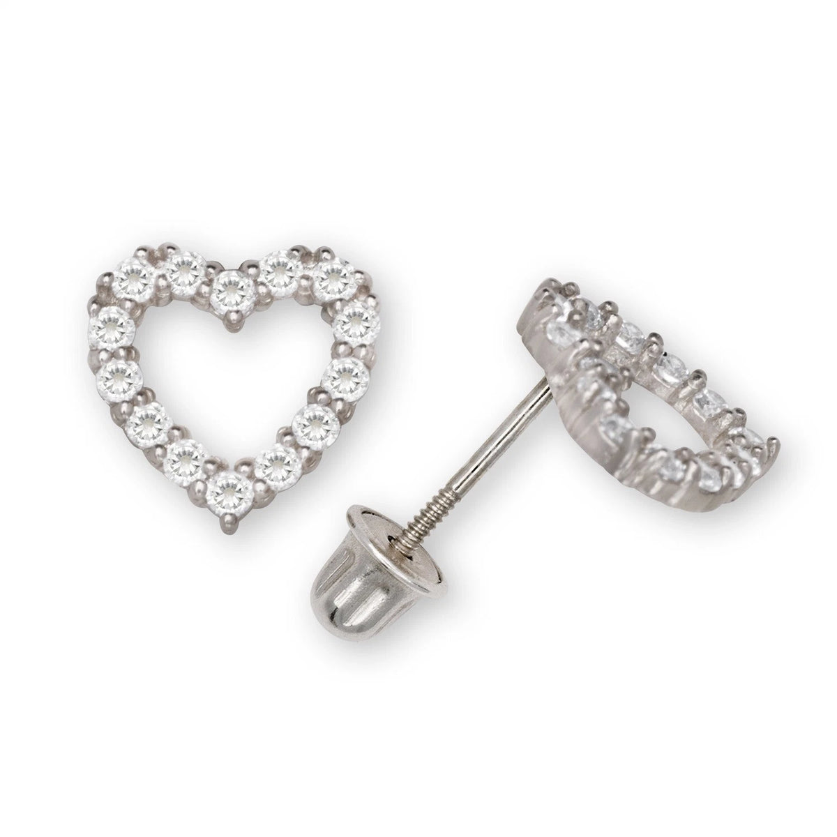 14K Yellow & White Gold Beautiful Large CZ Heart Shaped Stud Earrings for Women