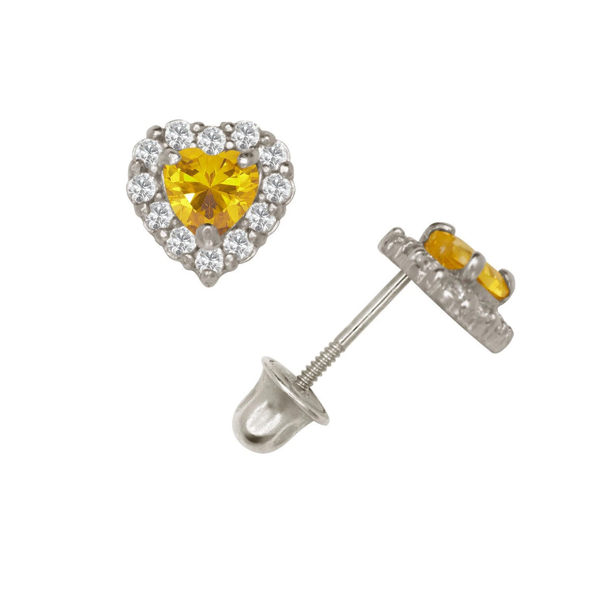 14K Yellow & White Gold Large Gorgeous CZ Heart Shaped Stud Earrings for Women