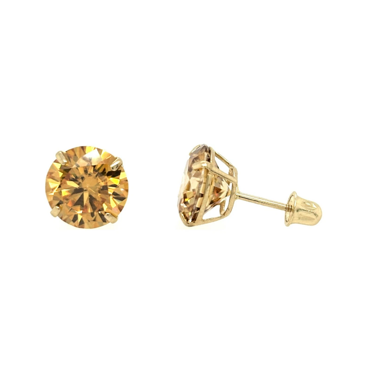 14K Gold GRA Certified D-VVS1 Round Champagne Moissanite ScrewBack Studs Earrings