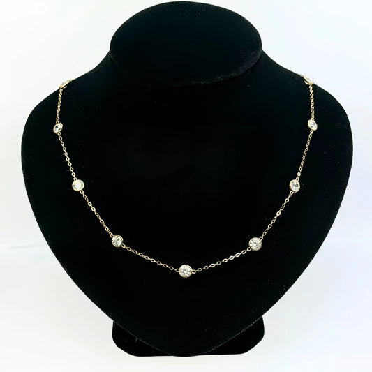 14K YellowGold Beautiful GRA Certified Round Clear Moissanite Necklace for Women