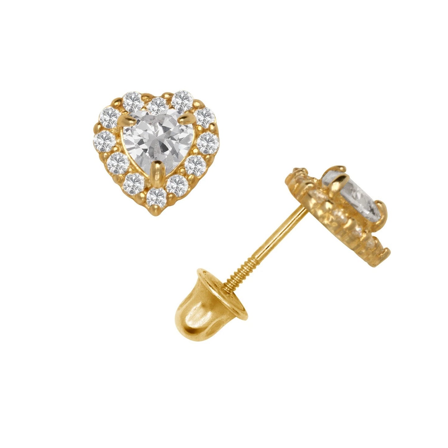 14K Yellow & White Gold Large Gorgeous CZ Heart Shaped Stud Earrings for Women