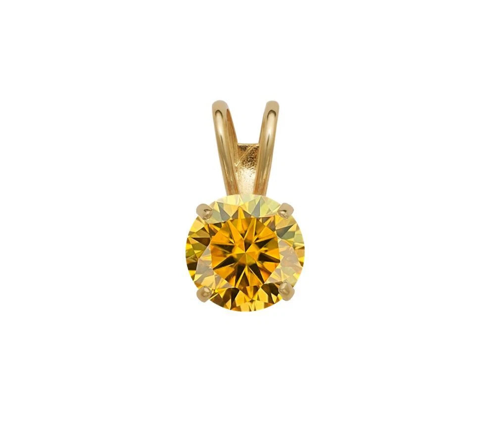 14K GRA Certified D-VVS1 Round Gold Yellow Moissanite Pendant