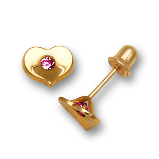 14K Yellow & White Gold CZ Heart Shaped Earrings for Girl & Women