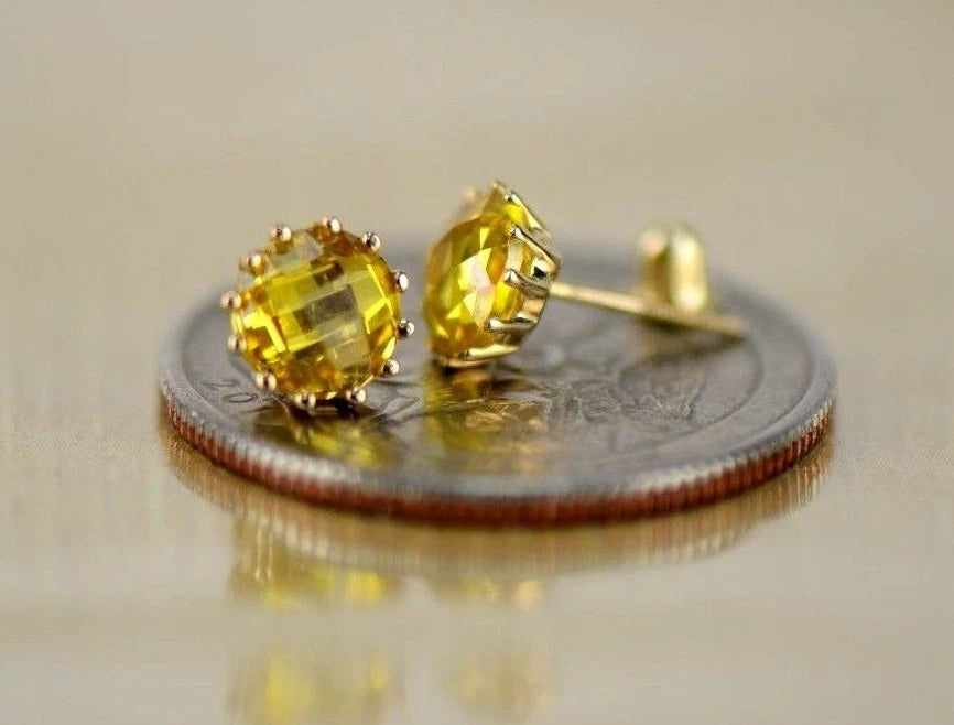 14k Solid Yellow Gold 6mm Round Birthstone Screw Back Earrings for Women