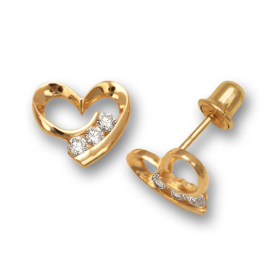 14K Yellow & White Gold Heart Shaped Stud Earrings