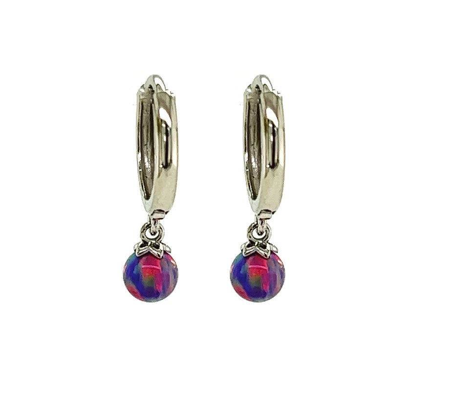 14k Yellow / White Gold Opal Huggie Dangle Earrings