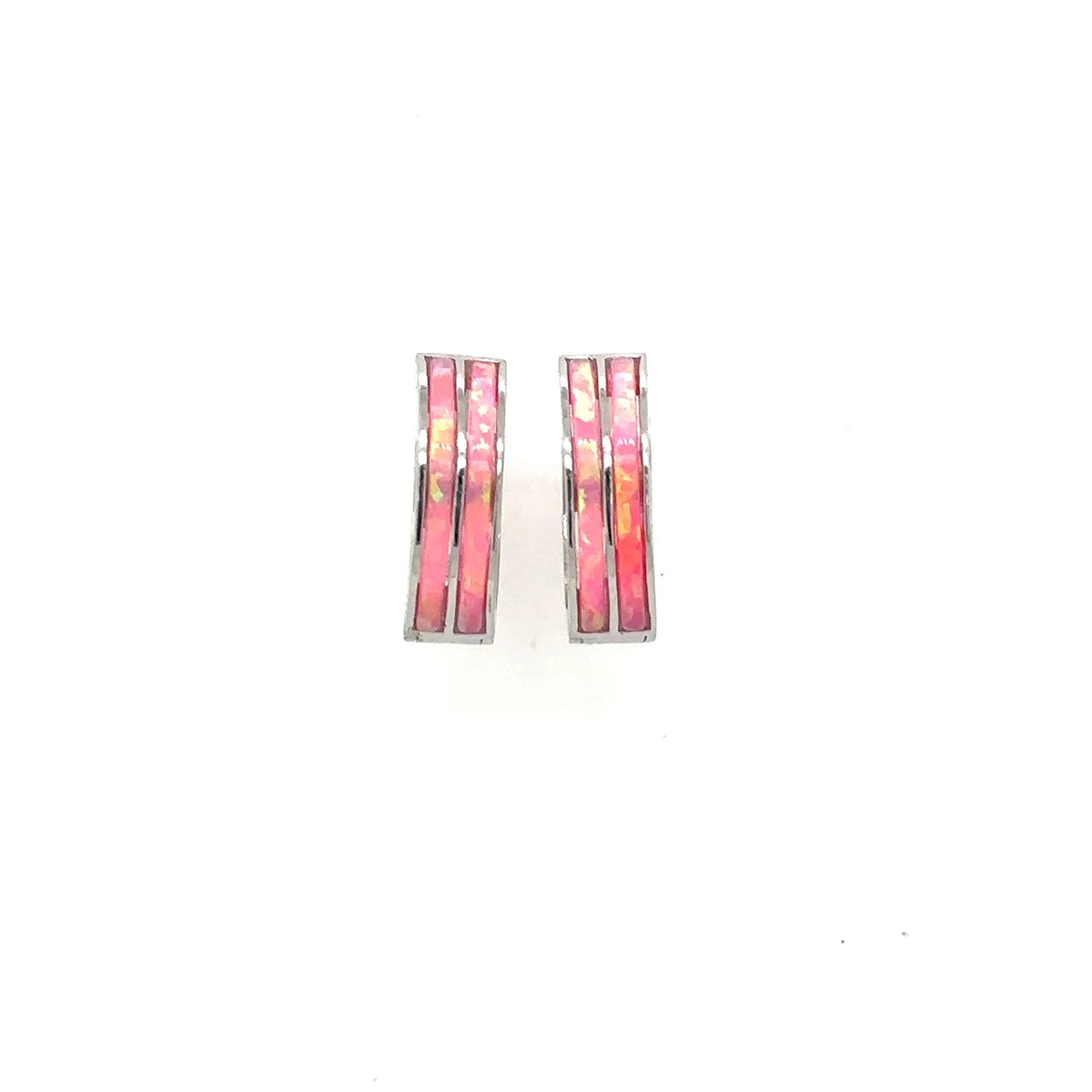 14k White Gold Double Row Hot Pink Opal Huggie Hoop Earrings