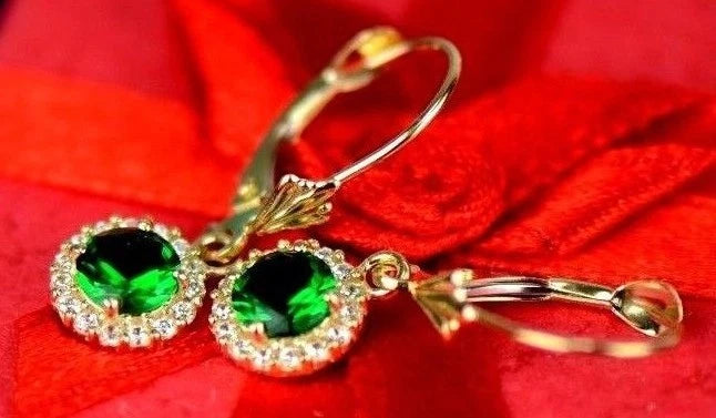 14k Yellow Gold Halo Dangle Round Leverback Pierced Earrings Birthstone