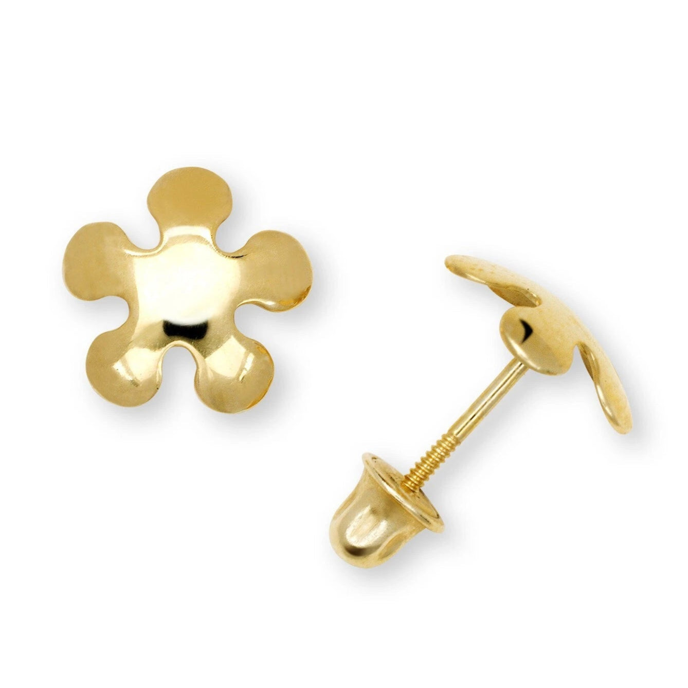 14K Yellow & White Gold Flower Shaped Pretty Earrings for Women