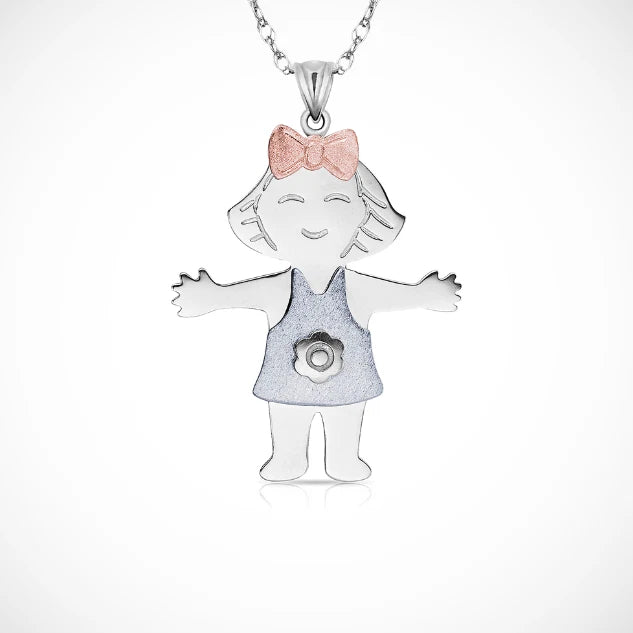 14K Yellow & White Gold Little Girl Pendant For Baby Girl