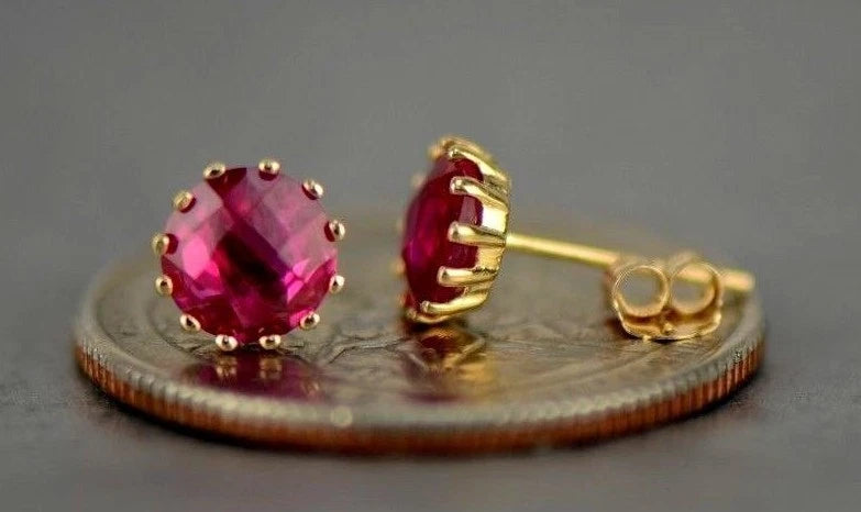 14k Solid Yellow Gold 6mm Round Birthstone Push Back Earrings