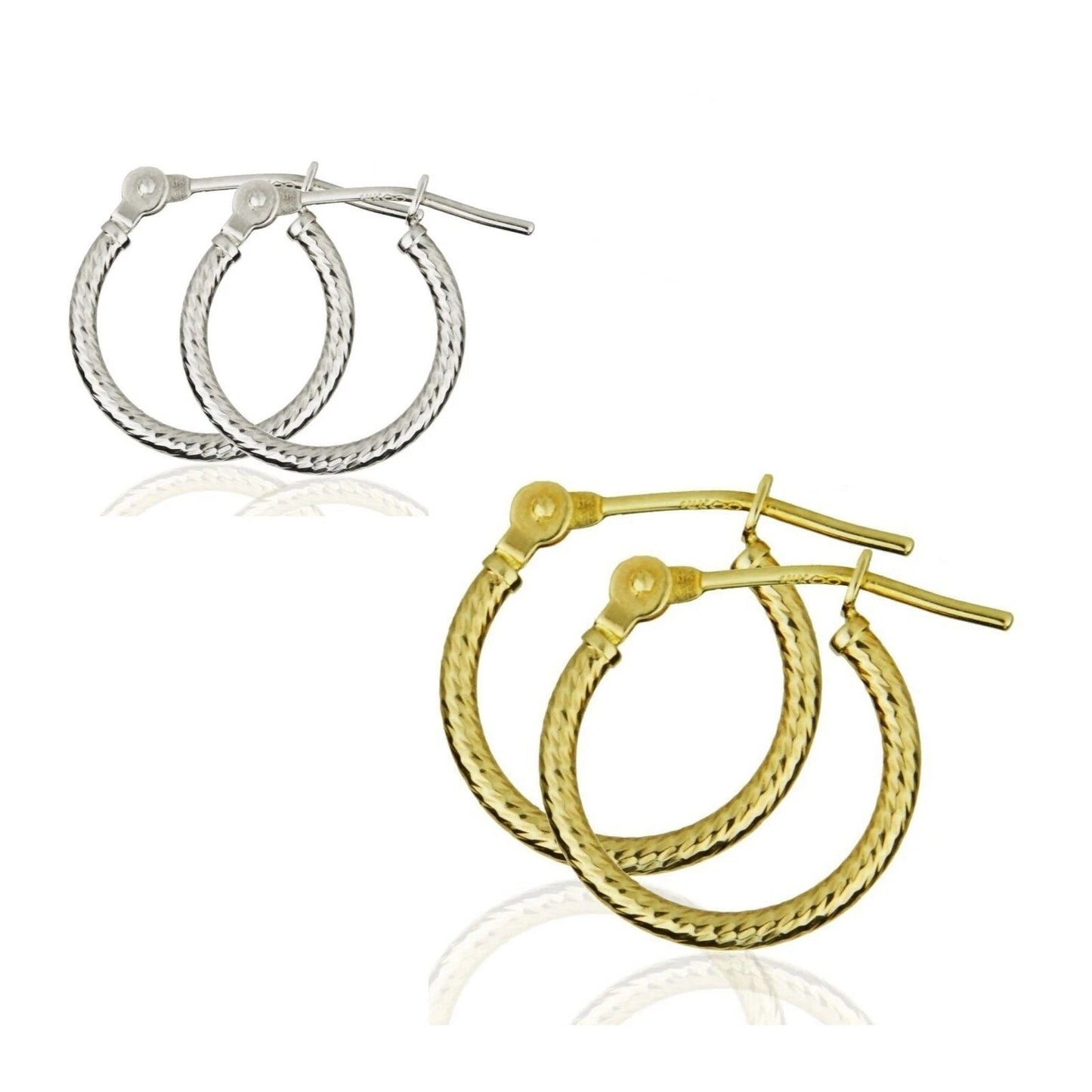 14k Yellow or White Gold Diamond Cut Hoop Earrings