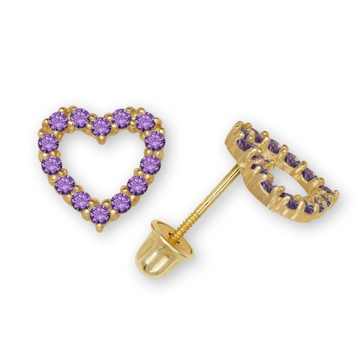 14K Yellow & White Gold Beautiful Large CZ Heart Shaped Stud Earrings for Women