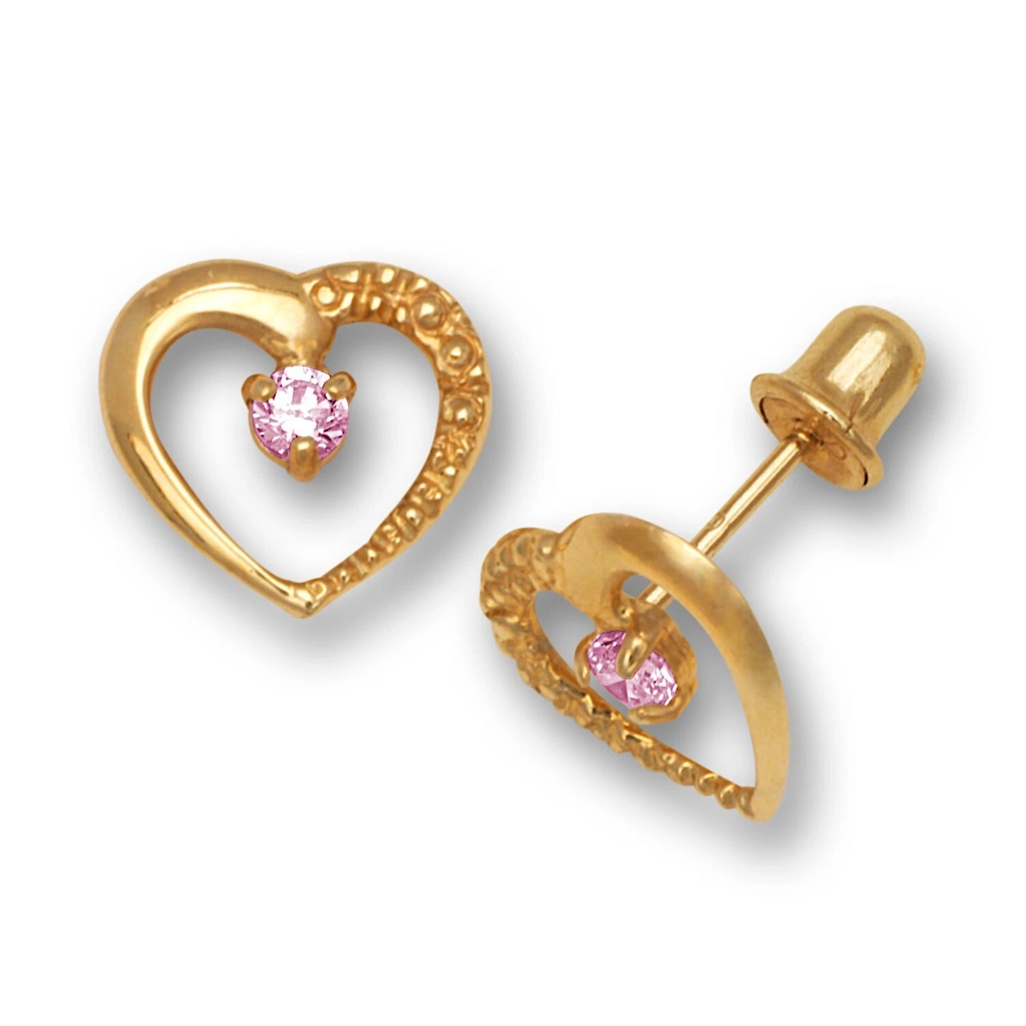 14K Yellow & White Gold Heart Shaped Screw back Earrings for Women
