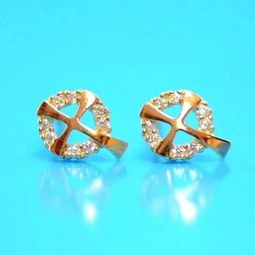 14K White or Yellow Gold Cross CZ Stud Earrings